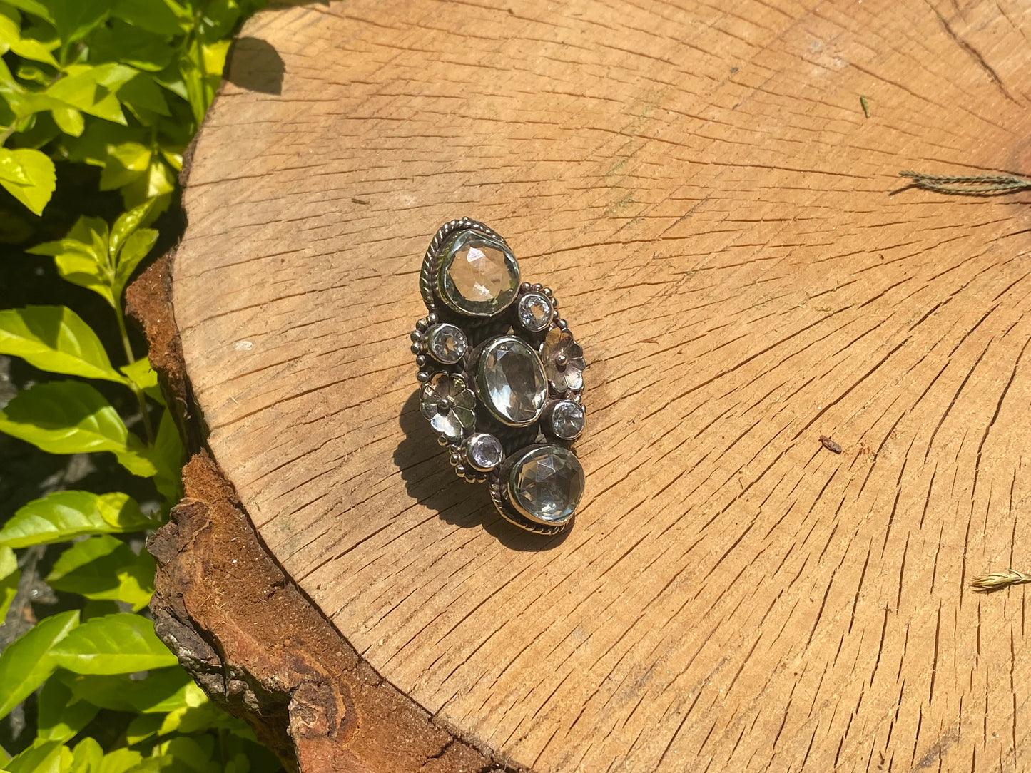 Adjustable Big Tibetan Silver Ring Adorned with White Topaz, Gift ideas