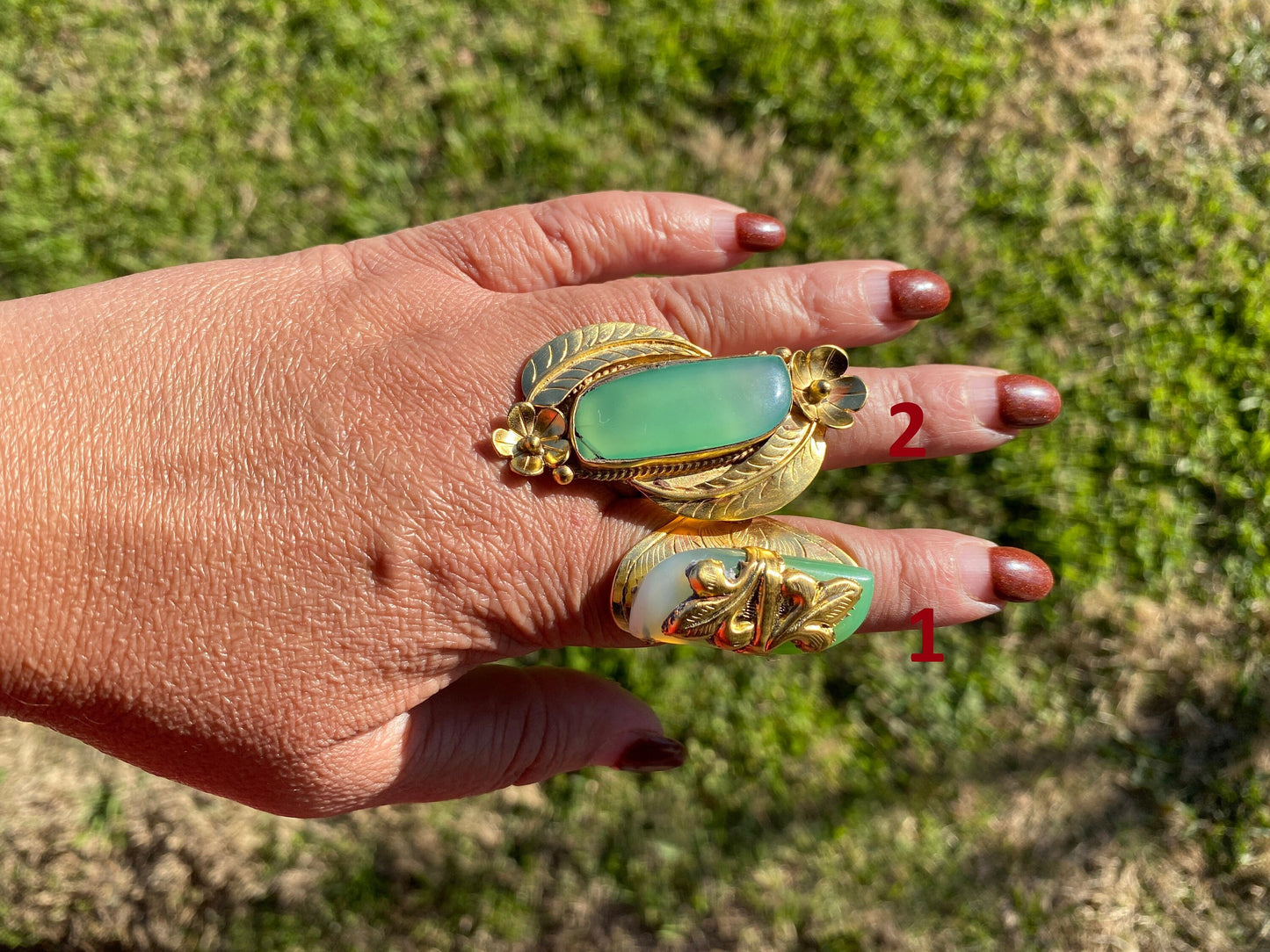 Adjustable Chalcedony Natural Stone Ring, 18K Non Tarnish Brushed Gold Overlay, Designer Ring, Bohemian Rings, Boho Ring, Gift for Summer