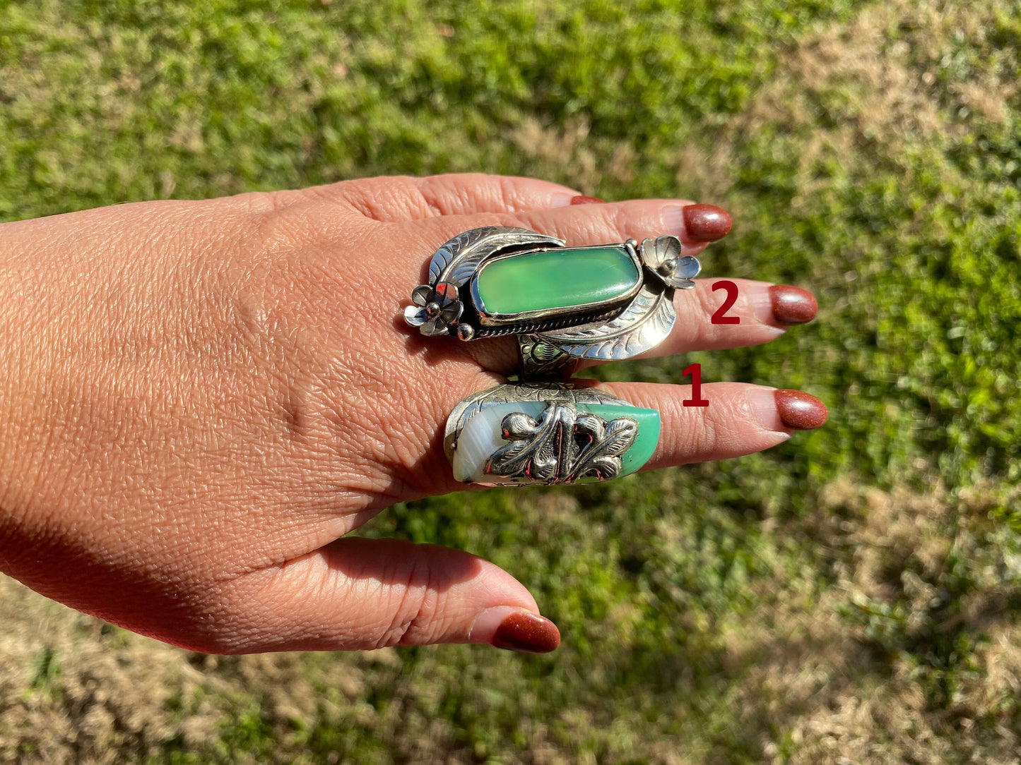 Adjustable Chalcedony Natural Stone Tibetan Silver Ring, Natural Stone Ring, Designer Ring, Bohemian Rings, Statement Ring, Green Stone Ring