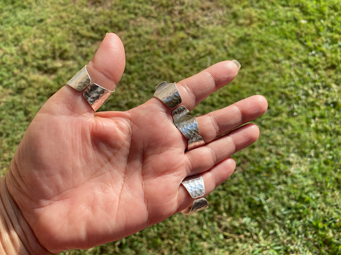 Adjustable Crunch Shell Two Tone Ring, Brushed Gold and Silver Overlay, Wide Band, Hippie Ring, Hammered Ring, Marine Inspired Ring