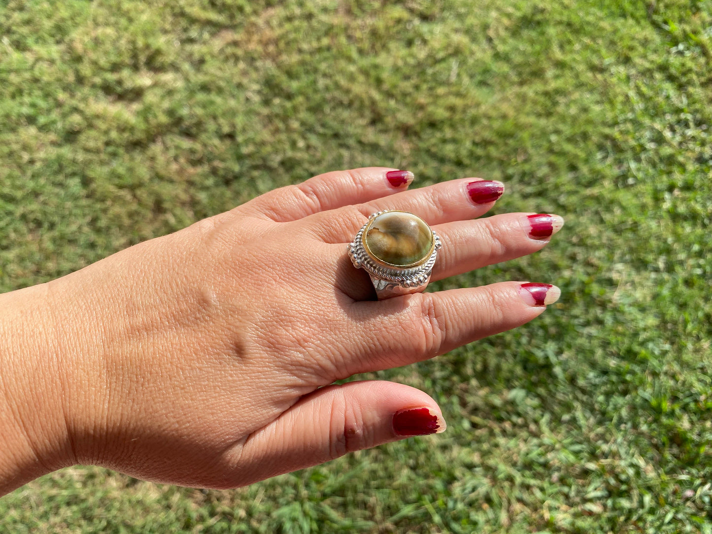Adjustable Crunch Shell Two Tone Ring, Brushed Gold and Silver Overlay, Wide Band, Hippie Ring, Hammered Ring, Marine Inspired Ring