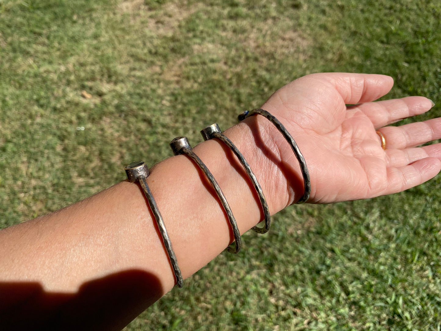 Adjustable Gemstone Bangle, Antique Silver Looks Cuff Bracelet, Hammered Cuff Bracelet, Oxidize Silver Overlay Jewelry, Unique Jewelry