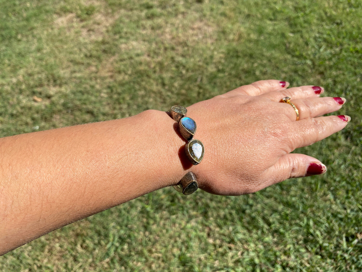 Adjustable Gemstone Bangle, Antique Silver Looks Cuff Bracelet, Hammered Cuff Bracelet, Oxidize Silver Overlay Jewelry, Unique Jewelry