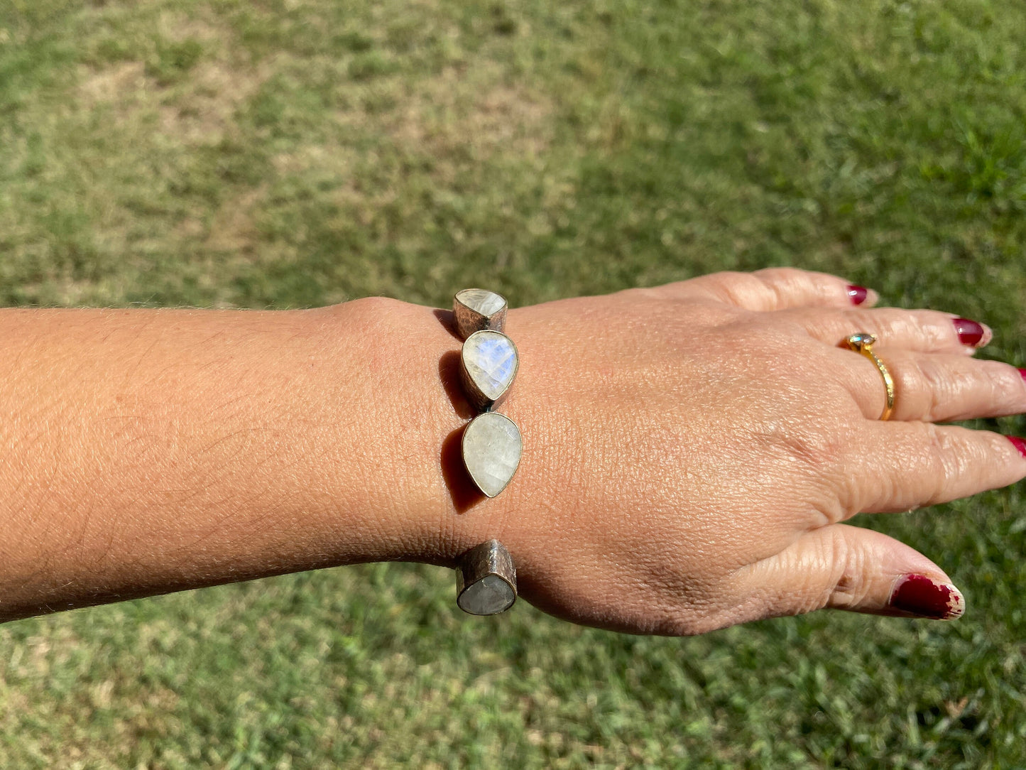 Adjustable Gemstone Bangle, Antique Silver Looks Cuff Bracelet, Hammered Cuff Bracelet, Oxidize Silver Overlay Jewelry, Unique Jewelry