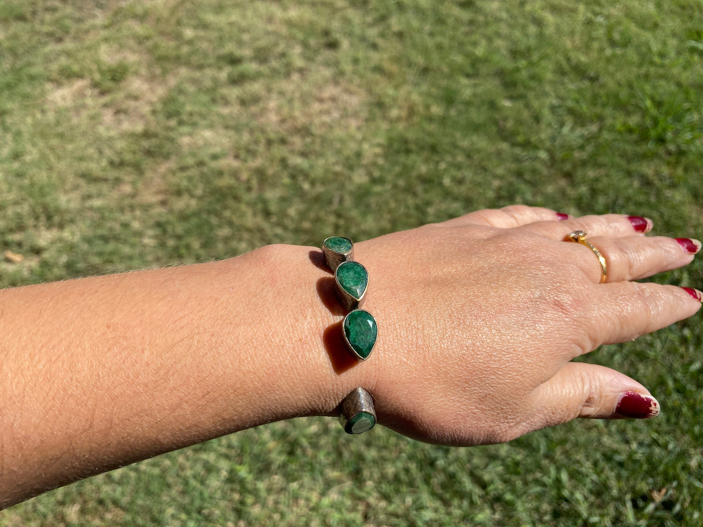 Adjustable Gemstone Bangle, Antique Silver Looks Cuff Bracelet, Hammered Cuff Bracelet, Oxidize Silver Overlay Jewelry, Unique Jewelry