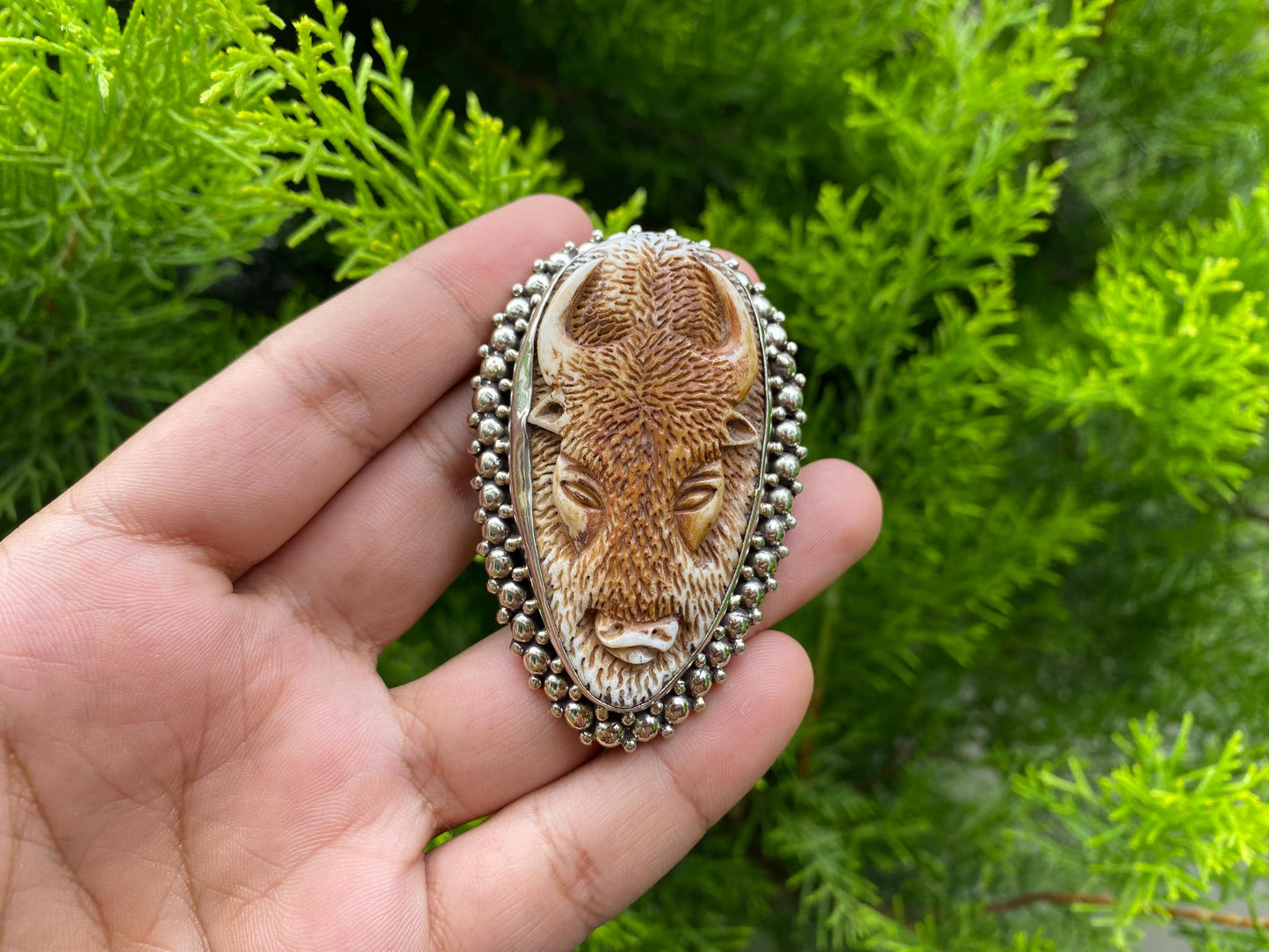 Adjustable Hand-Carved Bull Face Ring | Buffalo Bone & Tibetan Silver, Ring for Daily Wear, Hammered Ring, Unisex Engraved Jewelry