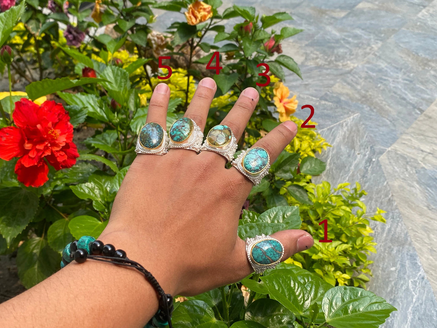 Adjustable Handmade ring adorned with Natural Turquoise, Hammered Ring, Gift Ideas, Women Ring.