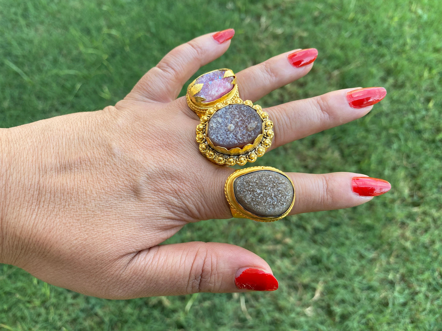 Adjustable Large Druzy Ring, High Quality 18K Matte Gold Overlay,Anti Tarnish Finish, Natural Stone Ring, One of a Kind Ring, Statement Ring