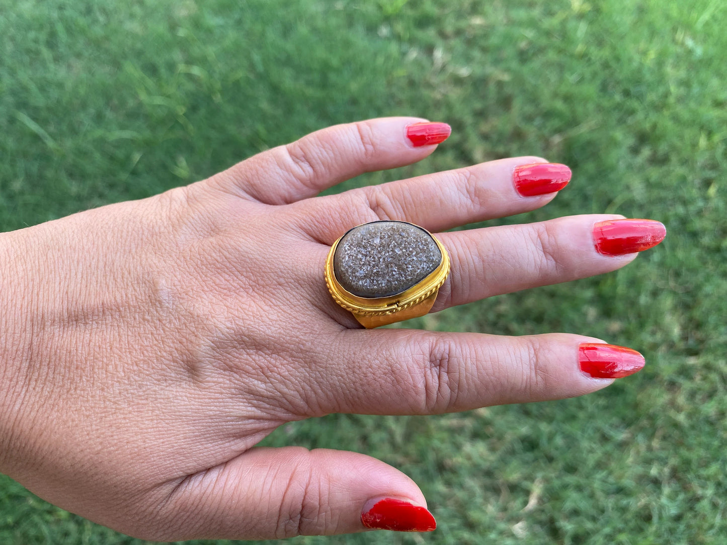 Adjustable Large Druzy Ring, High Quality 18K Matte Gold Overlay,Anti Tarnish Finish, Natural Stone Ring, One of a Kind Ring, Statement Ring