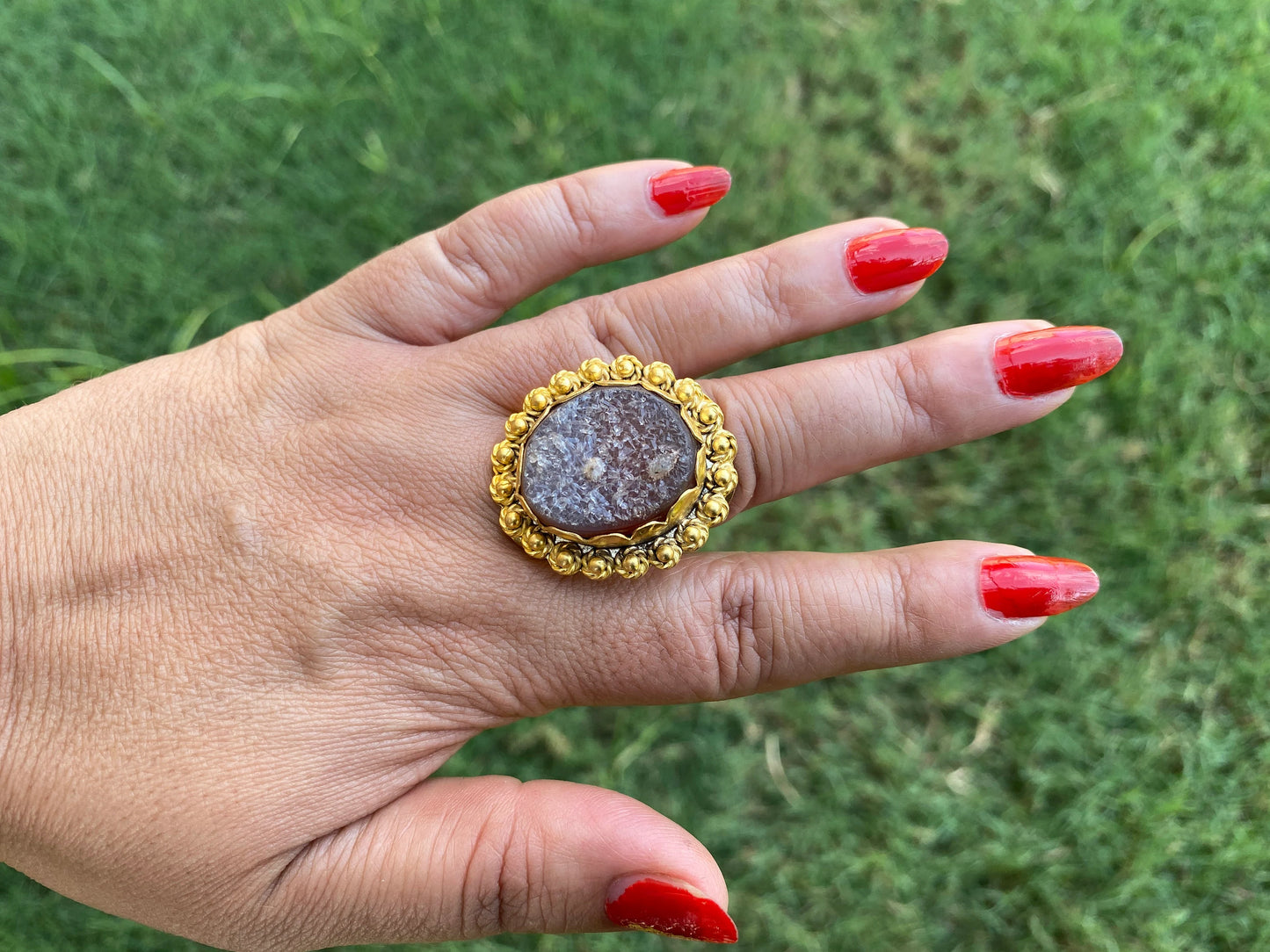 Adjustable Large Druzy Ring, High Quality 18K Matte Gold Overlay,Anti Tarnish Finish, Natural Stone Ring, One of a Kind Ring, Statement Ring