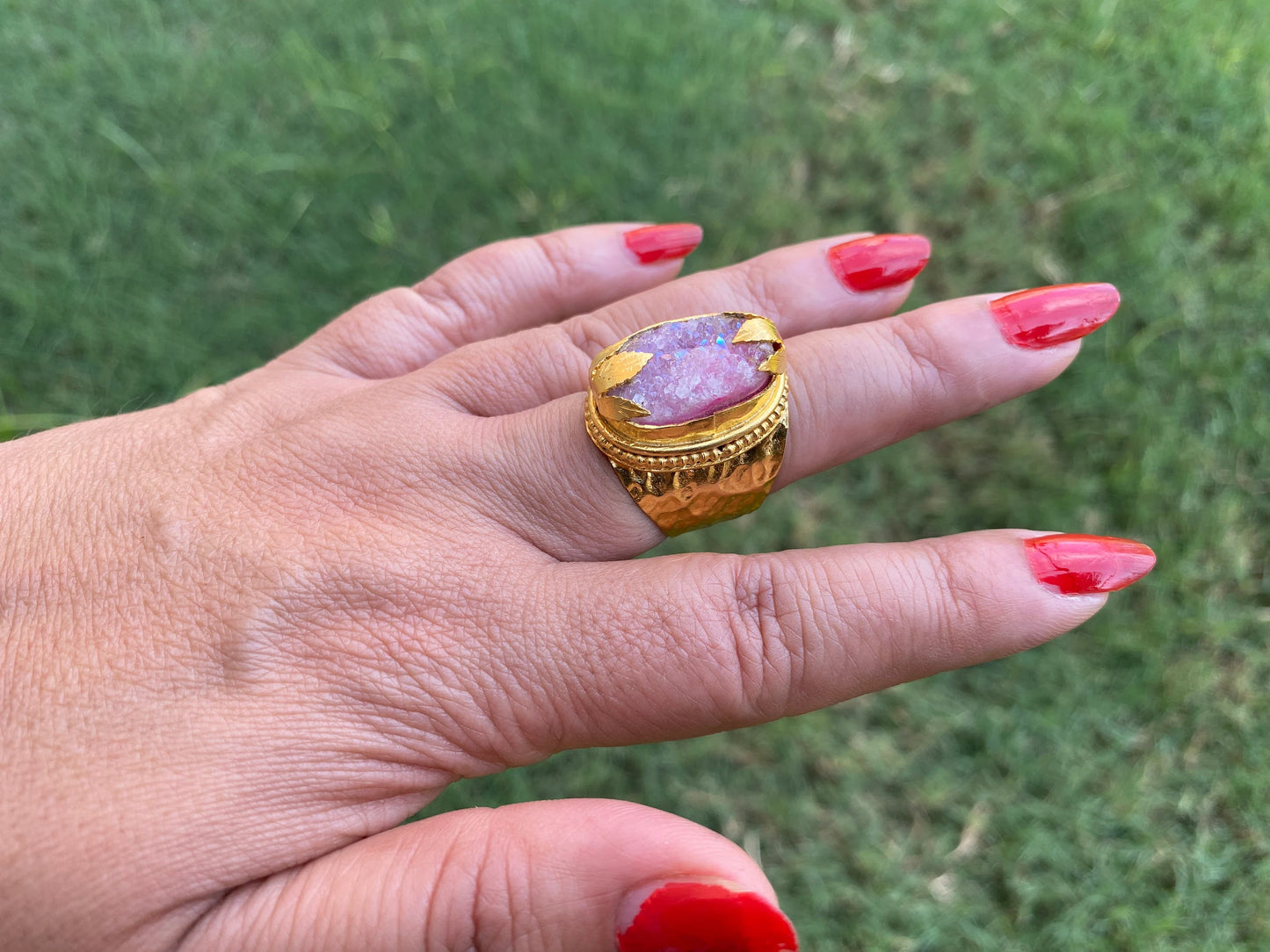 Adjustable Large Druzy Ring, High Quality 18K Matte Gold Overlay,Anti Tarnish Finish, Natural Stone Ring, One of a Kind Ring, Statement Ring