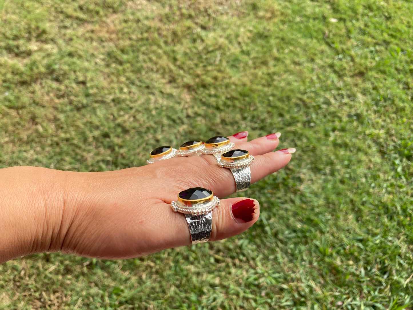 Adjustable Smoky Topaz Gemstone Two Tone Ring, Gold and Silver Overlay, Handmade Ring, Women Jewelry, Bohemian Jewelry, Energy Stone Ring