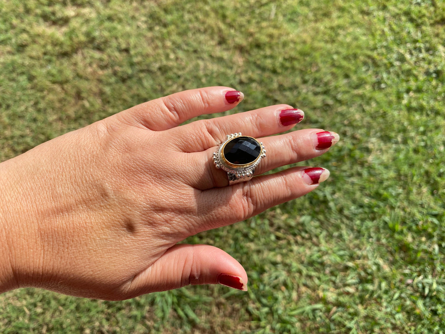 Adjustable Smoky Topaz Gemstone Two Tone Ring, Gold and Silver Overlay, Handmade Ring, Women Jewelry, Bohemian Jewelry, Energy Stone Ring