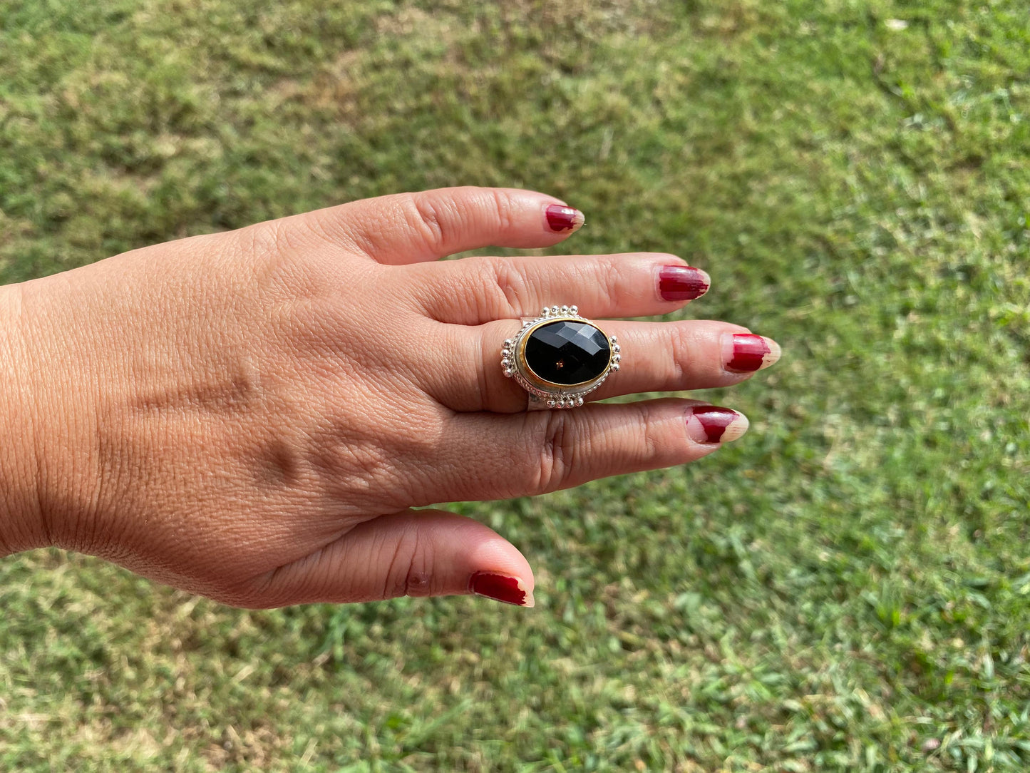Adjustable Smoky Topaz Gemstone Two Tone Ring, Gold and Silver Overlay, Handmade Ring, Women Jewelry, Bohemian Jewelry, Energy Stone Ring