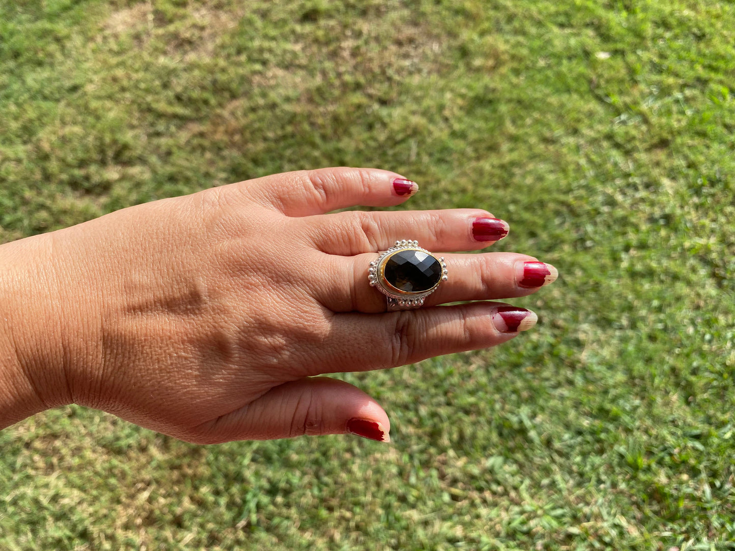 Adjustable Smoky Topaz Gemstone Two Tone Ring, Gold and Silver Overlay, Handmade Ring, Women Jewelry, Bohemian Jewelry, Energy Stone Ring