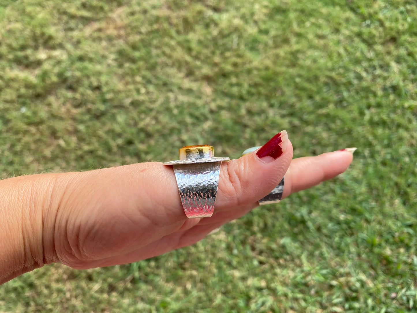 Adjustable Gemstone Two Tone Ring, Gold with Silver Overlay, Wide Band Ring, Yellow Sapphire Ring, Amazonite, Ring Smoky Topaz, Ruby Ring