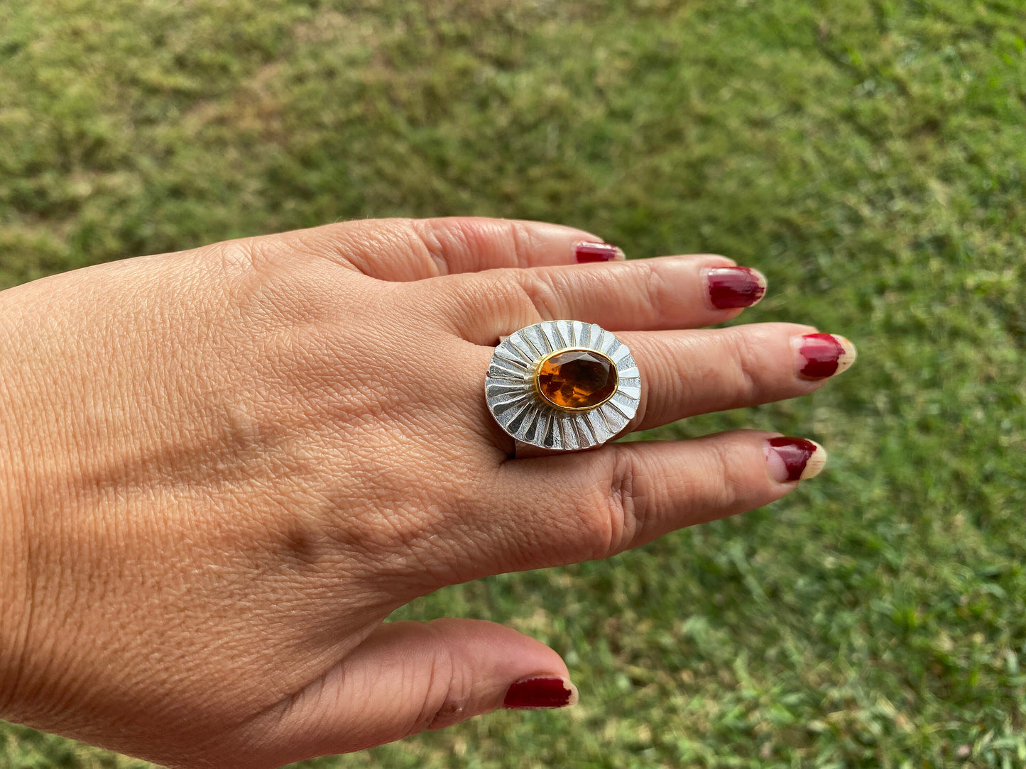 Adjustable Gemstone Two Tone Ring, Gold with Silver Overlay, Wide Band Ring, Yellow Sapphire Ring, Amazonite, Ring Smoky Topaz, Ruby Ring