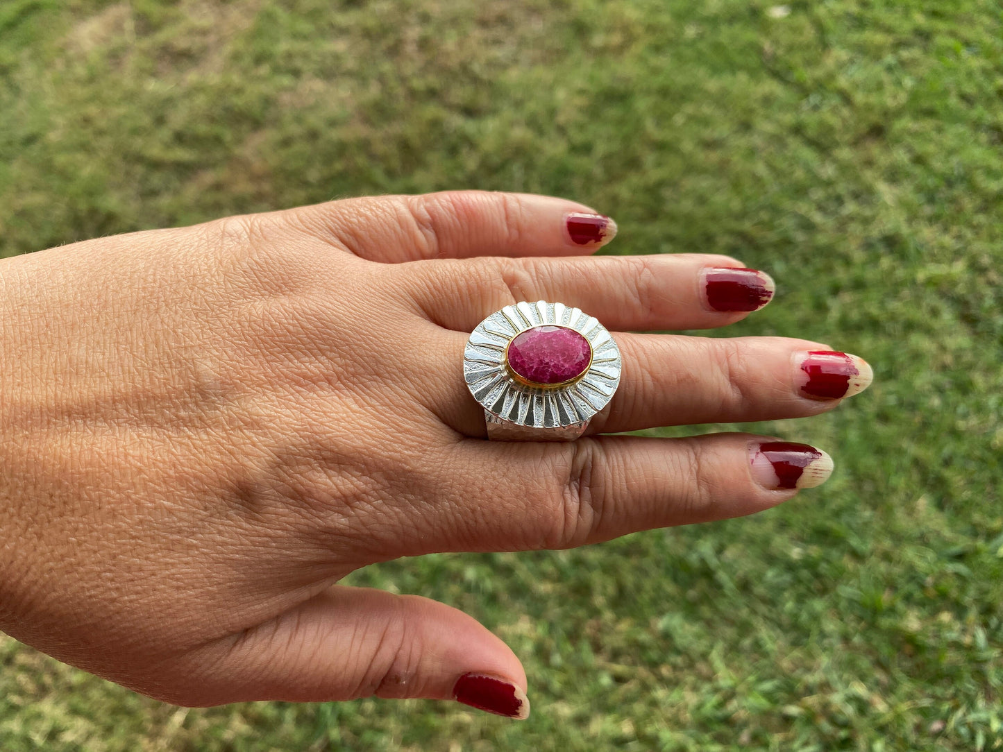 Adjustable Gemstone Two Tone Ring, Gold with Silver Overlay, Wide Band Ring, Yellow Sapphire Ring, Amazonite, Ring Smoky Topaz, Ruby Ring