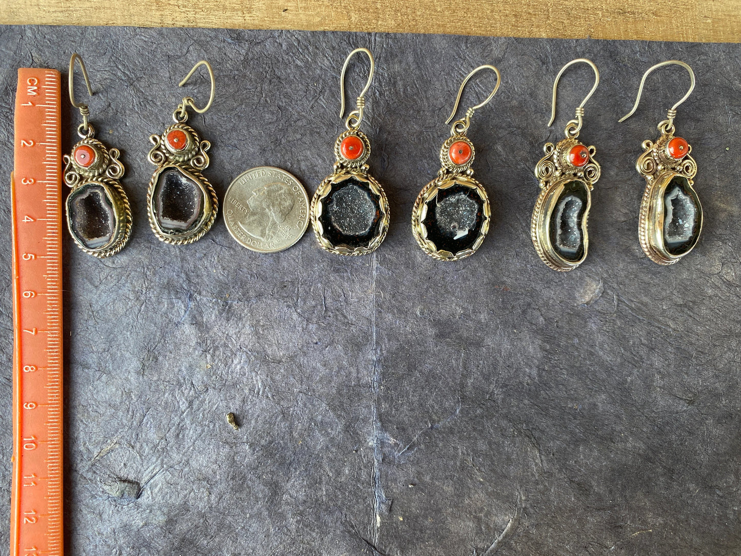 Adorable Druzy Tabasco Geode with Coral Tibetan Silver Earrings, Druzy Geode Jewelry, Dangle Earring, Crystals Earrings, Natural Geode