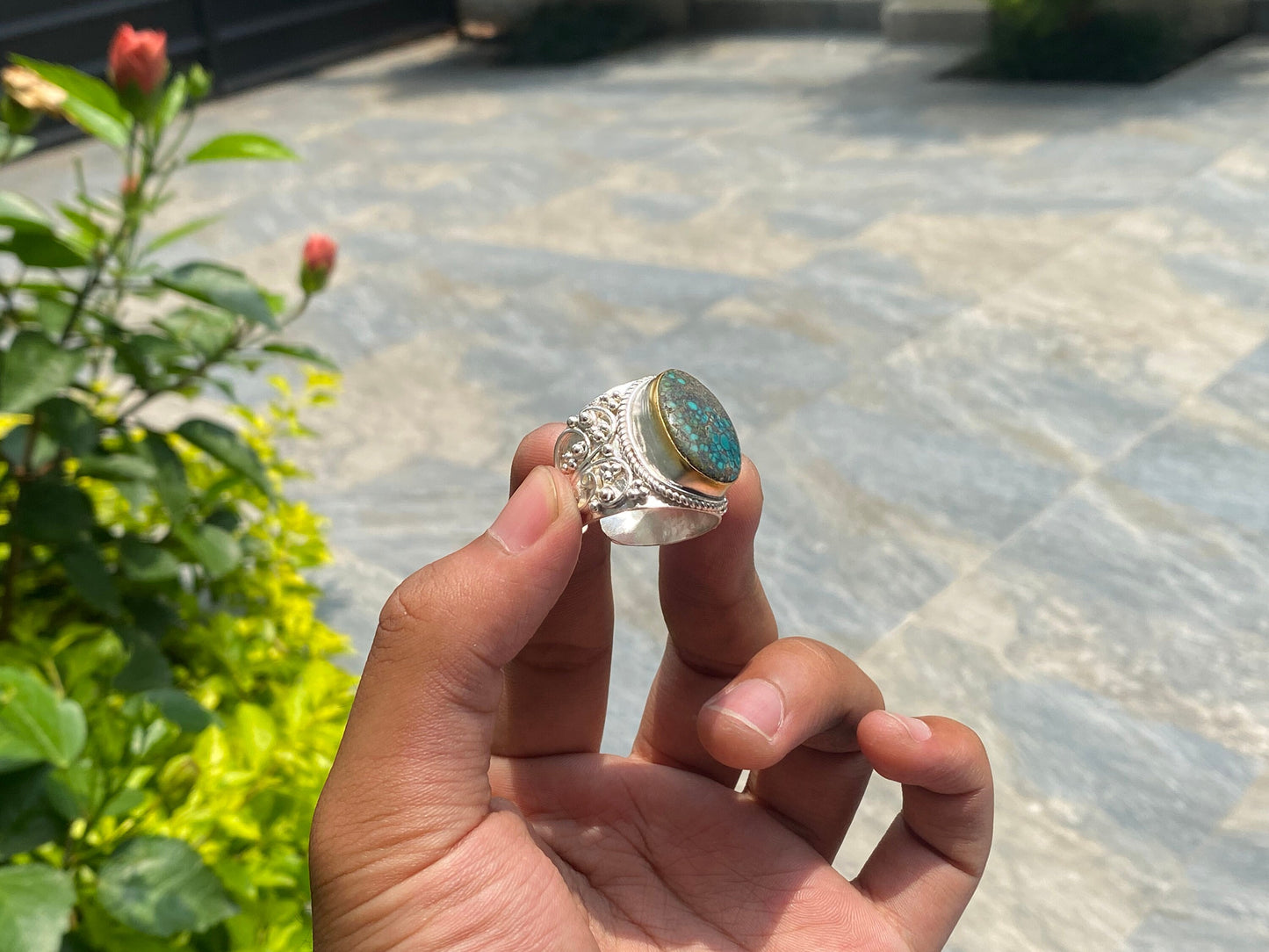 Aesthetic Adjustable Two Toned Ring for Daily wear, Brushed Gold and Silver overlay over Brass, Hammered Ring, Boho Fashion, Unisex Gift.