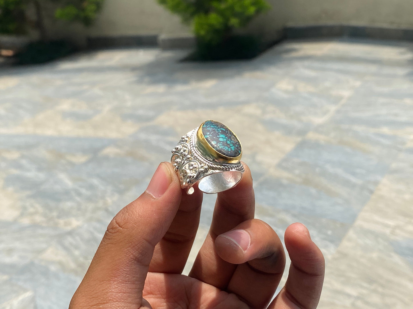 Aesthetic Adjustable Two Toned Ring for Daily wear, Brushed Gold and Silver overlay over Brass, Hammered Ring, Boho Fashion, Unisex Gift.