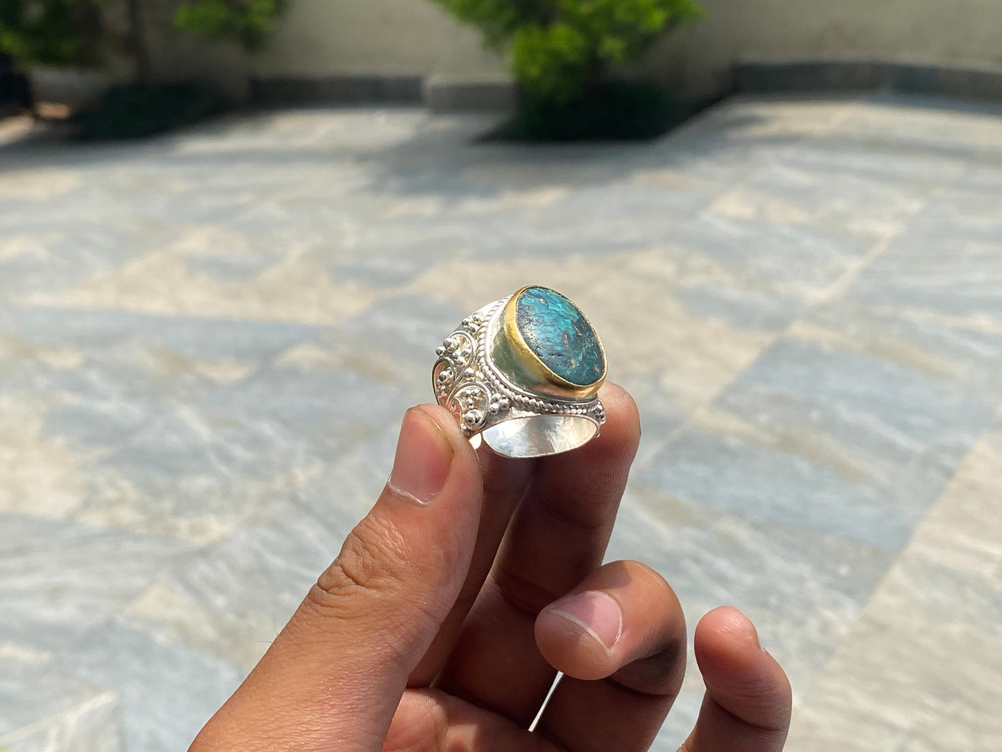 Aesthetic Adjustable Two Toned Ring for Daily wear, Brushed Gold and Silver overlay over Brass, Hammered Ring, Boho Fashion, Unisex Gift.