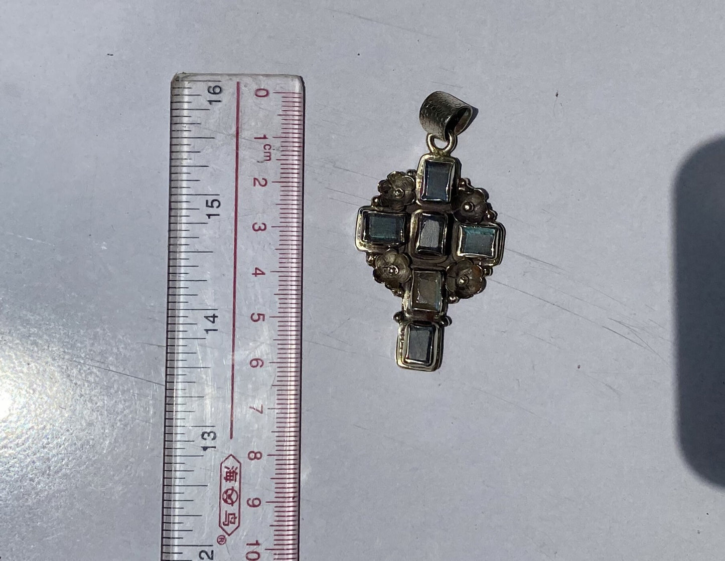 Aesthetic Daily wear Cross Shaped Pendant, Tibetan Silver adorned with Natural Labradorite, Handmade pendant, Unisex Pendant, Unique design.