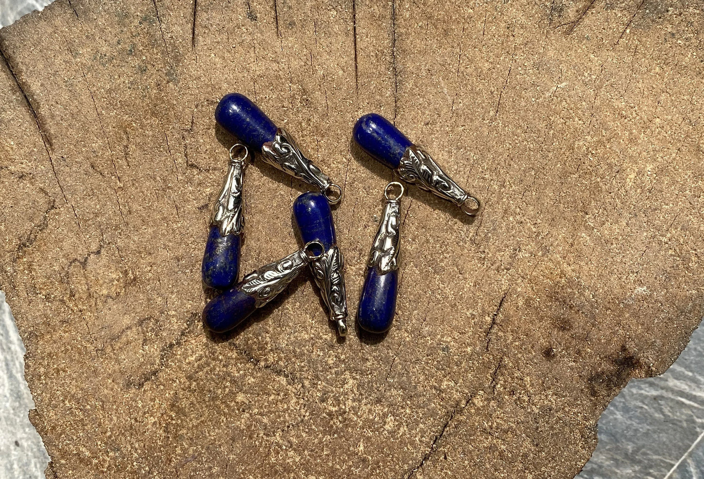 Aesthetic Drop Pendant, Floral design on Tibetan Silver adorned with Raw Lapis, Boho inspired , Pendant for every occasion, Unique Gift.