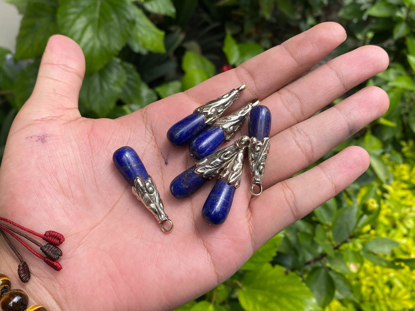 Aesthetic Drop Pendant, Floral design on Tibetan Silver adorned with Raw Lapis, Boho inspired , Pendant for every occasion, Unique Gift.