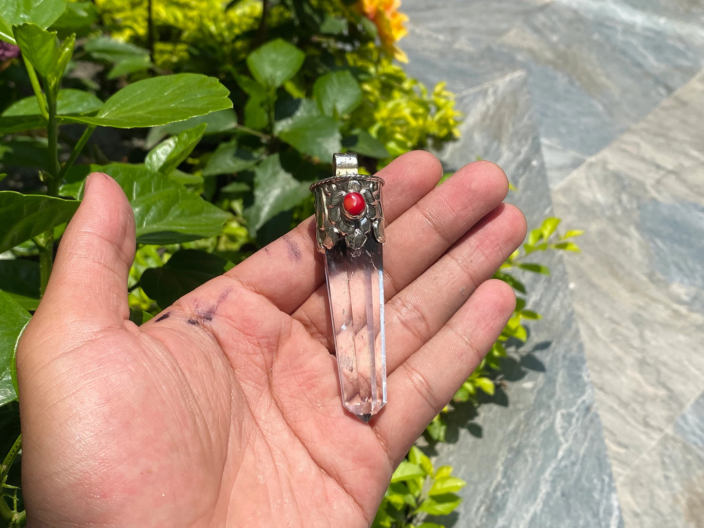 Aesthetic Handmade Pendant: Big Pointed Tibetan Silver Design, Handmade pendant, Aesthetic Pendant, Gift ideas, Natural Gemstone.