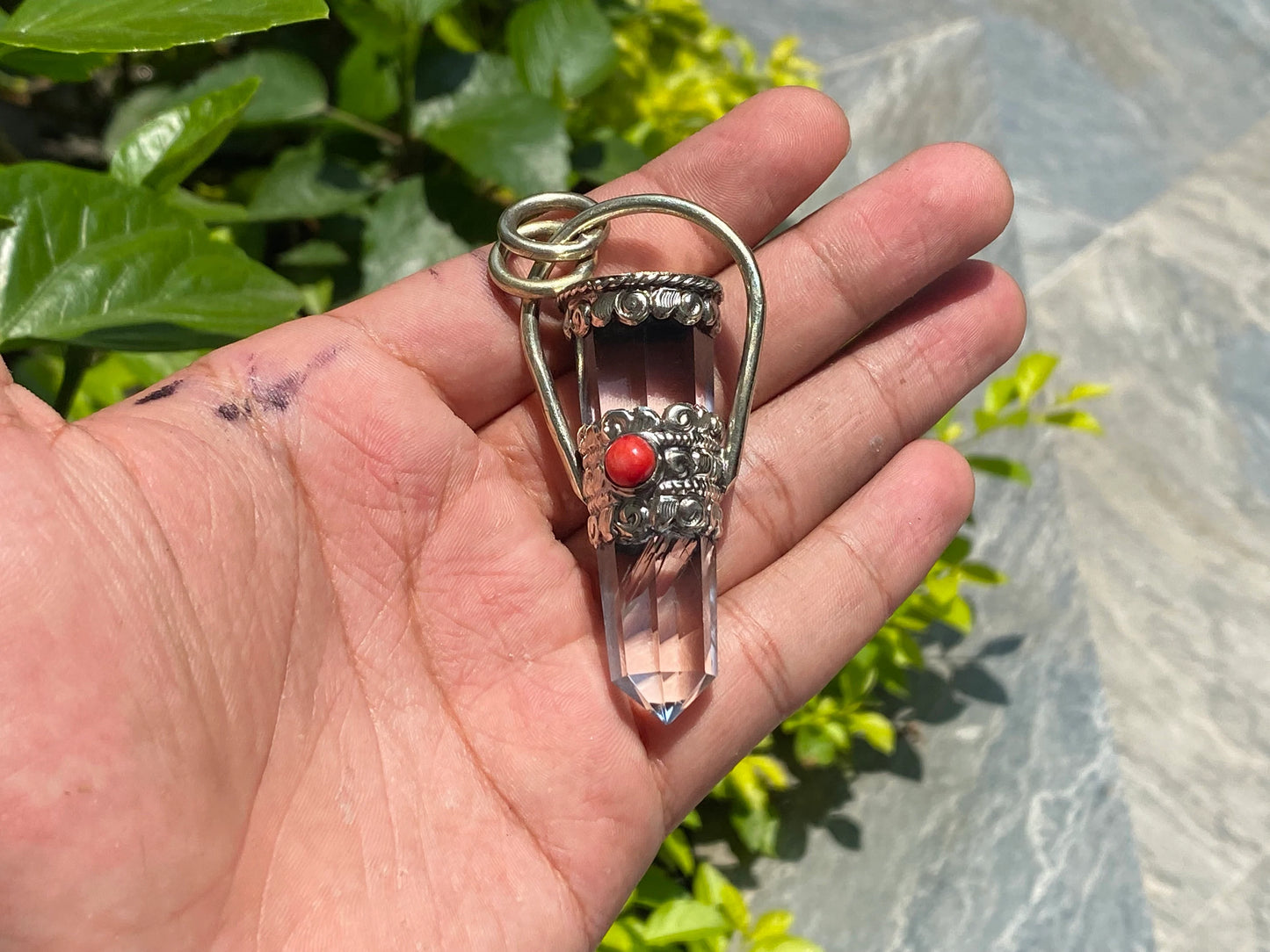 Aesthetic Handmade Pendant: Big Pointed Tibetan Silver Design, Handmade pendant, Aesthetic Pendant, Gift ideas, Natural Gemstone.