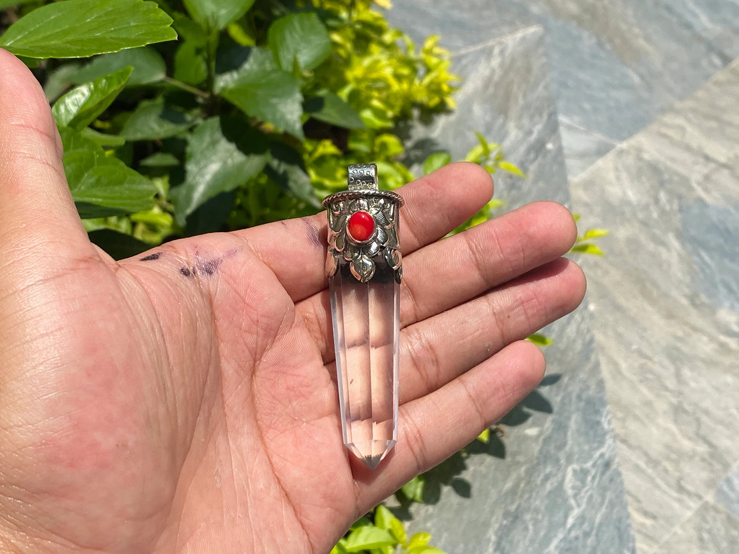Aesthetic Handmade Pendant: Big Pointed Tibetan Silver Design, Handmade pendant, Aesthetic Pendant, Gift ideas, Natural Gemstone.