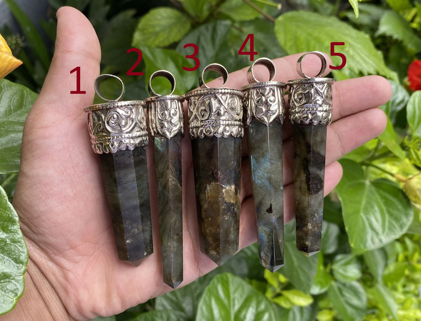 Aesthetic Labradorite Pendant: Big, Bold, and Perfect for Everyday Wear, Durable and Easy to wear, Hammered Tibetan Silver floral details.