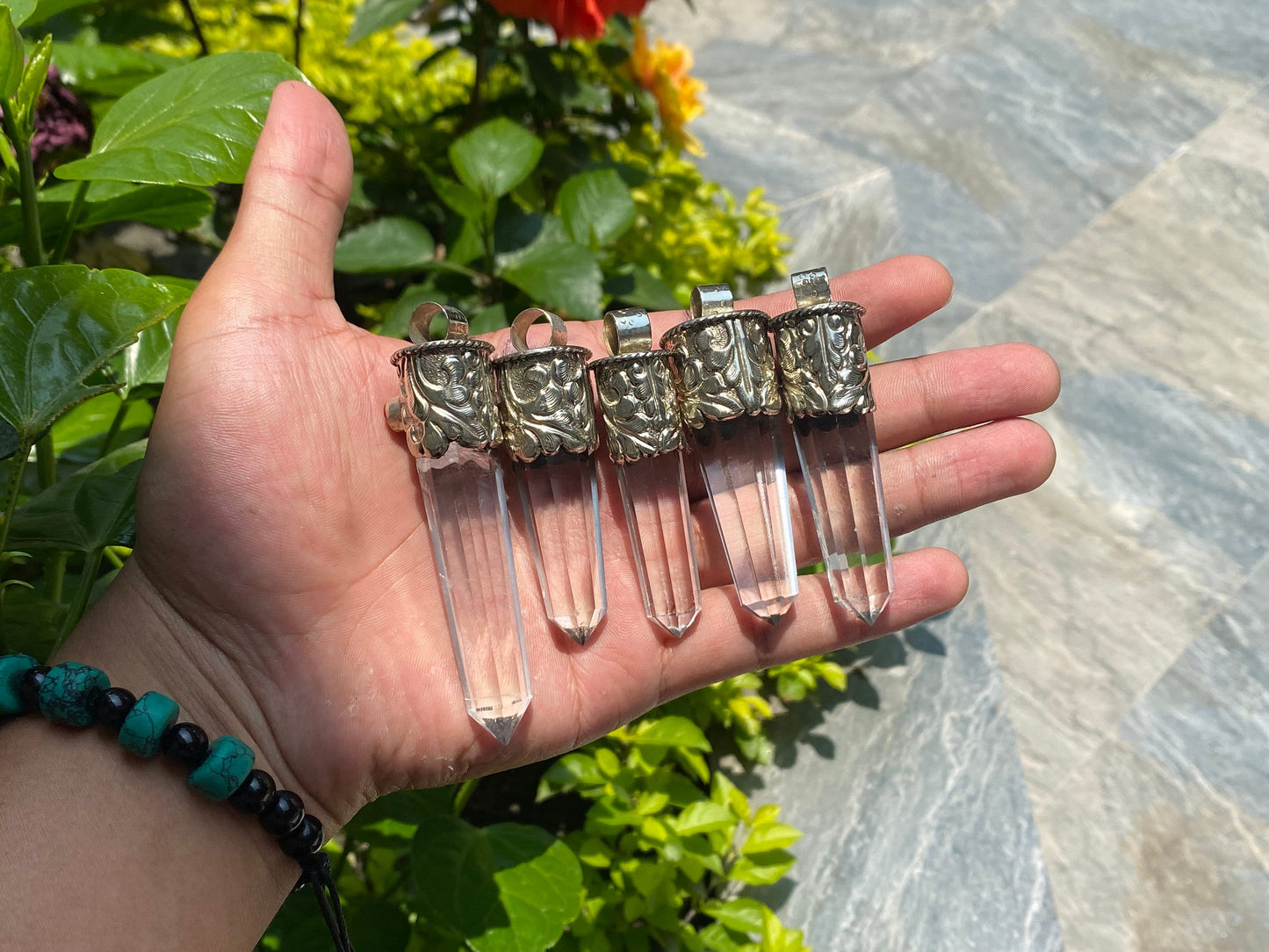 Aesthetic handmade Crystal Pendant, Pointed Pendant for daily wear, Antique Pendant, Handcrafted pendant, Coral adorned pendant.