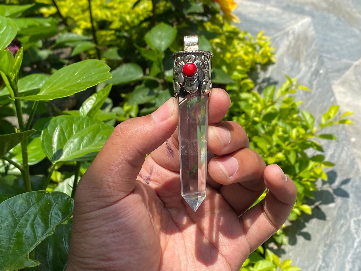 Aesthetic handmade Crystal Pendant, Pointed Pendant for daily wear, Antique Pendant, Handcrafted pendant, Coral adorned pendant.