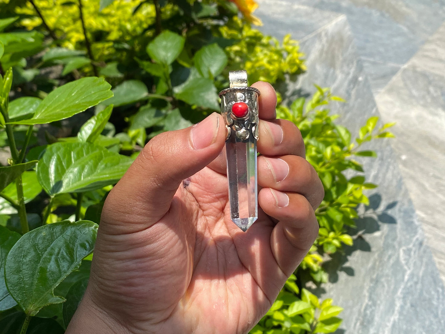Aesthetic handmade Crystal Pendant, Pointed Pendant for daily wear, Antique Pendant, Handcrafted pendant, Coral adorned pendant.