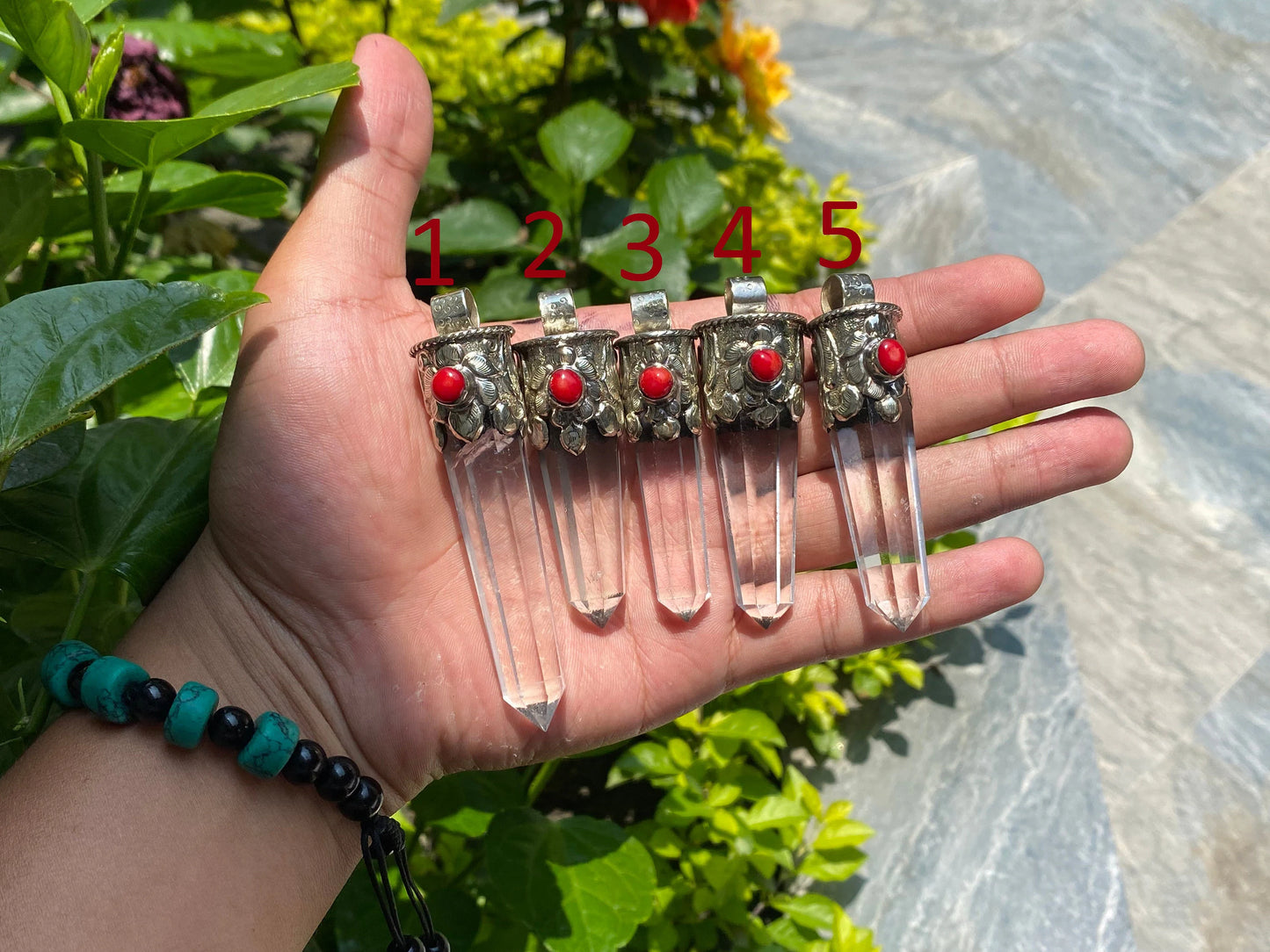 Aesthetic handmade Crystal Pendant, Pointed Pendant for daily wear, Antique Pendant, Handcrafted pendant, Coral adorned pendant.