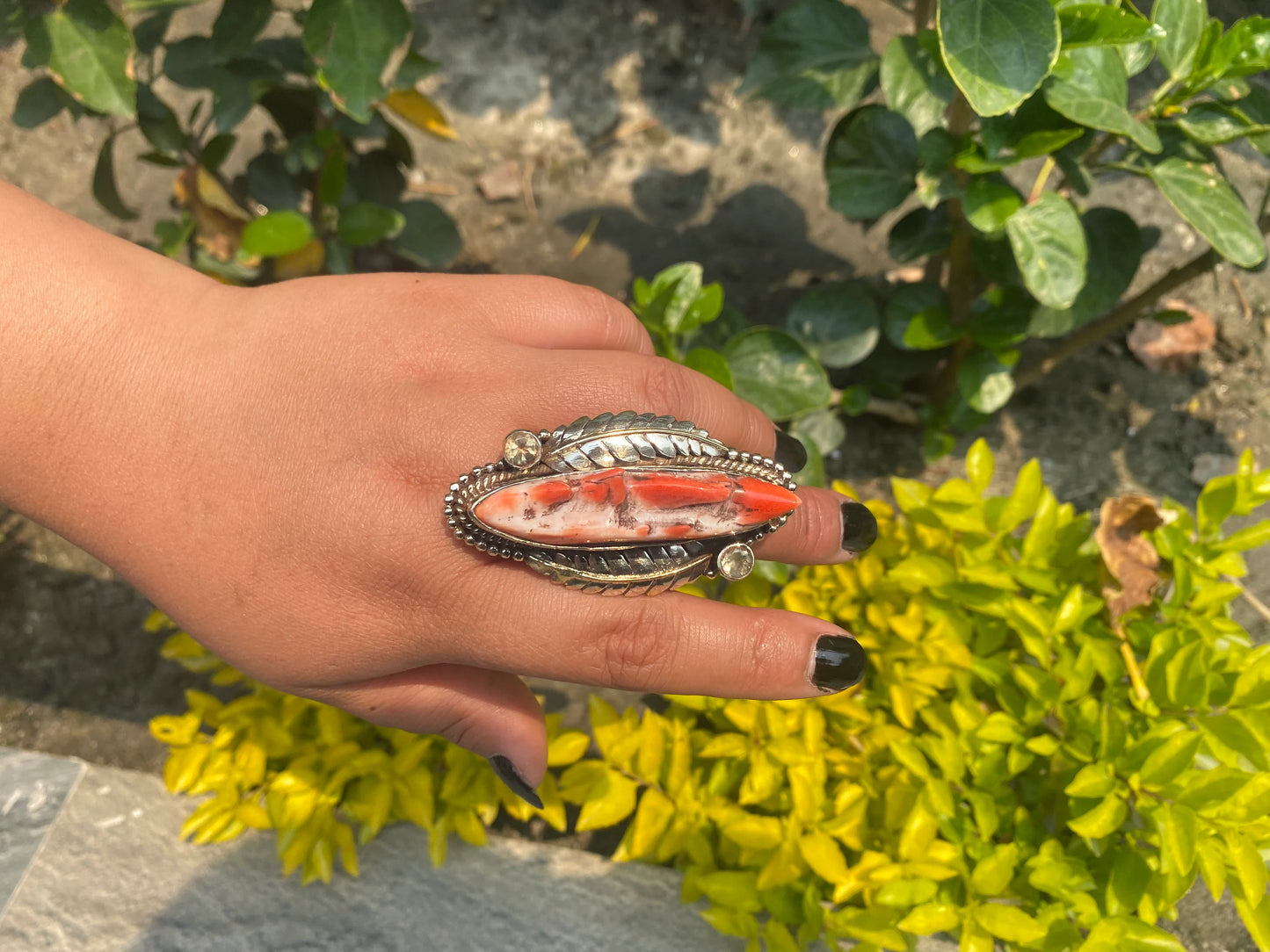 Aesthetic orange oyster ring, Tibetan silver ring made with love, Gift ideas, Handmade Ring.