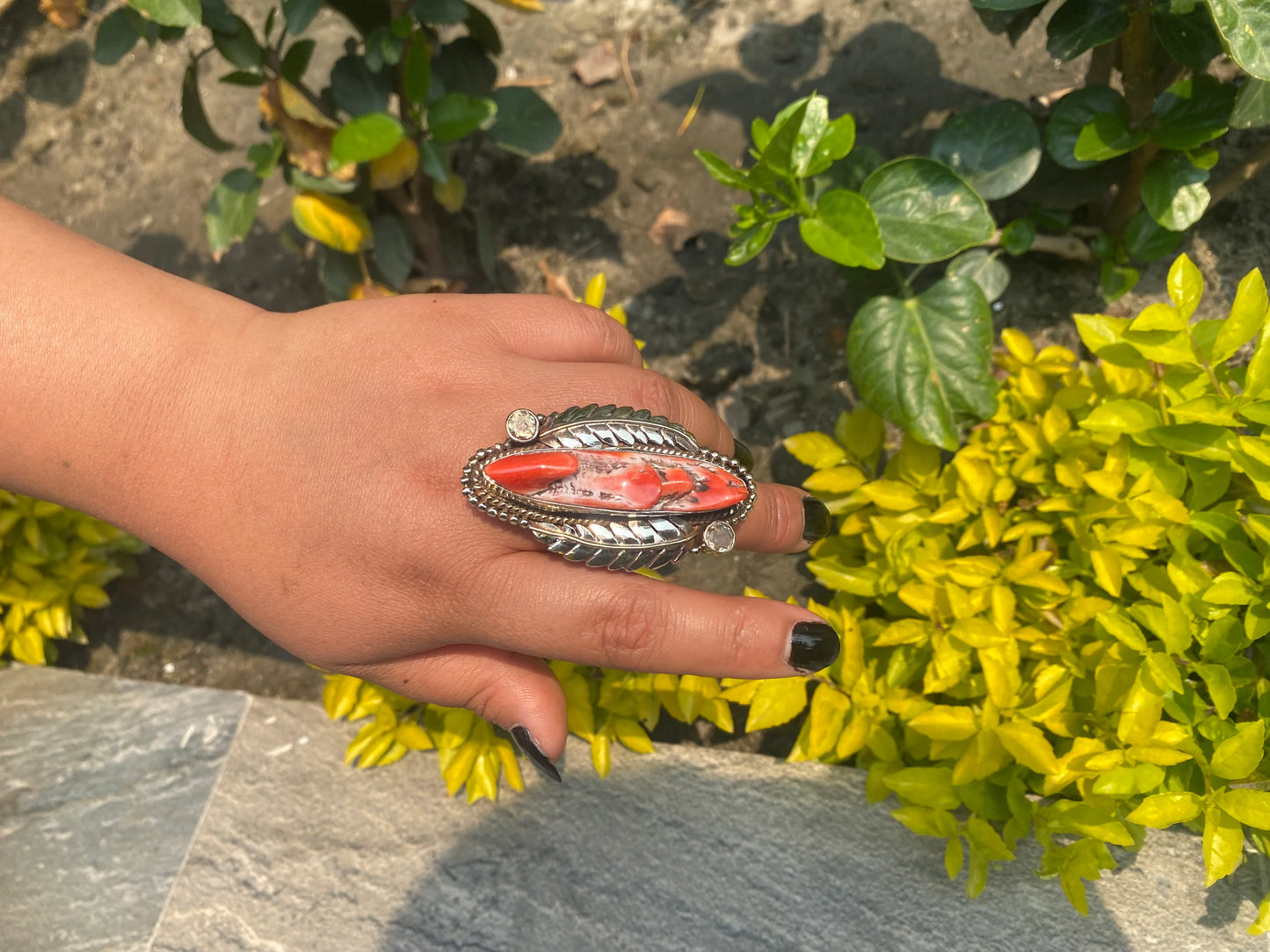 Aesthetic orange oyster ring, Tibetan silver ring made with love, Gift ideas, Handmade Ring.