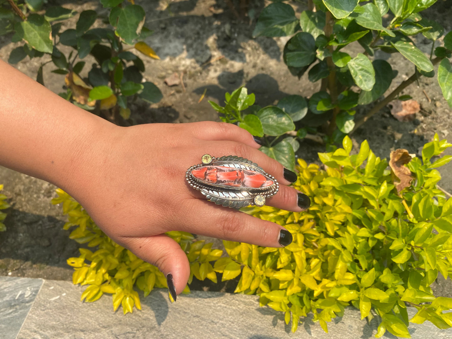 Aesthetic orange oyster ring, Tibetan silver ring made with love, Gift ideas, Handmade Ring.