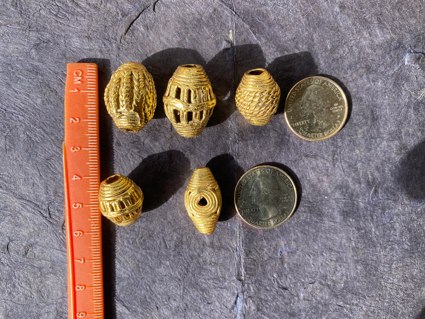African Focal Beads, 18K Brushed Gold Overlay Non Tarnish, Tribal Beads, Ethnic Beads, Mala Beads for Necklace, Center Bead, Ghana Jewelry