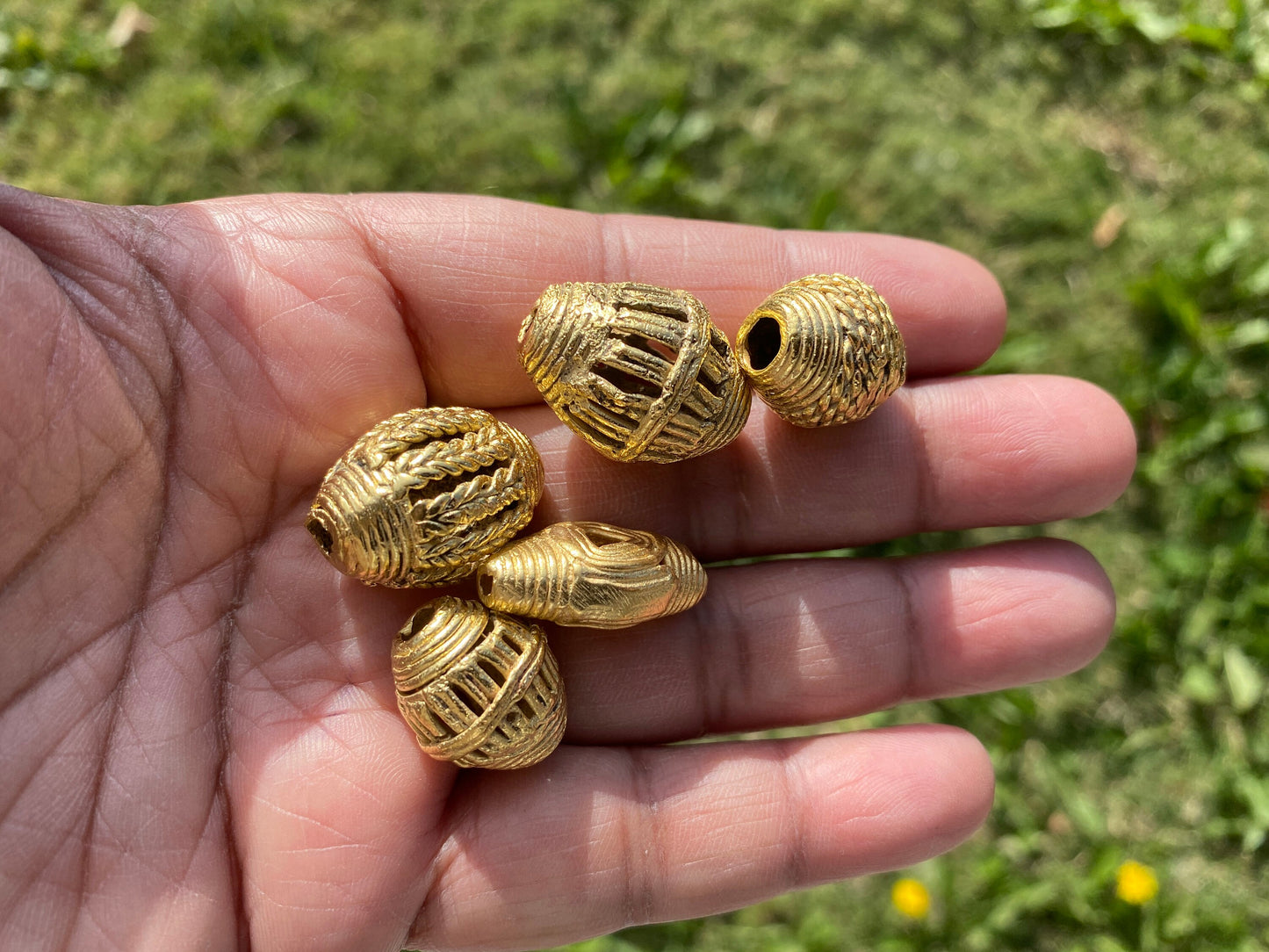 African Focal Beads, 18K Brushed Gold Overlay Non Tarnish, Tribal Beads, Ethnic Beads, Mala Beads for Necklace, Center Bead, Ghana Jewelry
