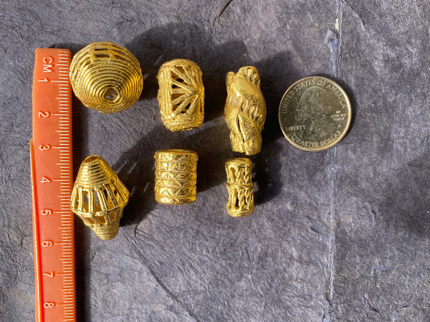 African Guru Beads, 18K Brushed Gold Overlay Non Tarnish, Tribal Beads, Ethnic Beads, Mala Beads for Necklace, Center Bead, Ghana Jewelry