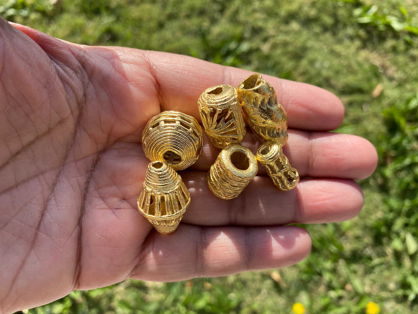 African Guru Beads, 18K Brushed Gold Overlay Non Tarnish, Tribal Beads, Ethnic Beads, Mala Beads for Necklace, Center Bead, Ghana Jewelry