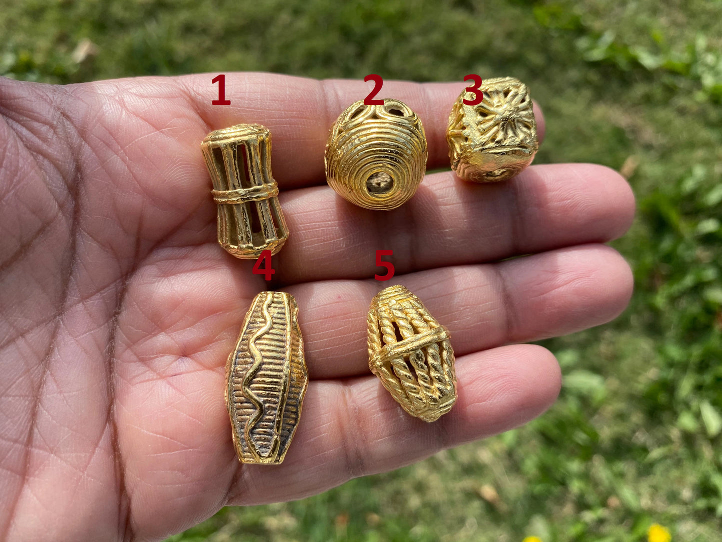 African Tribe Beads, 18K Brushed Gold Overlay Non Tarnish, Tribal Beads, Ethnic Beads, Mala Beads for Necklace, Center Bead, Ghana Jewelry