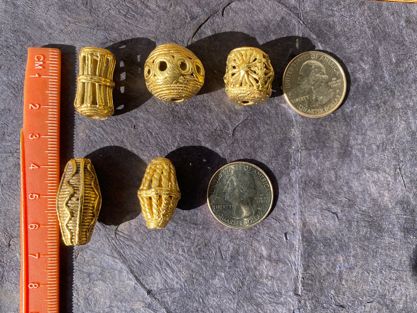 African Tribe Beads, 18K Brushed Gold Overlay Non Tarnish, Tribal Beads, Ethnic Beads, Mala Beads for Necklace, Center Bead, Ghana Jewelry