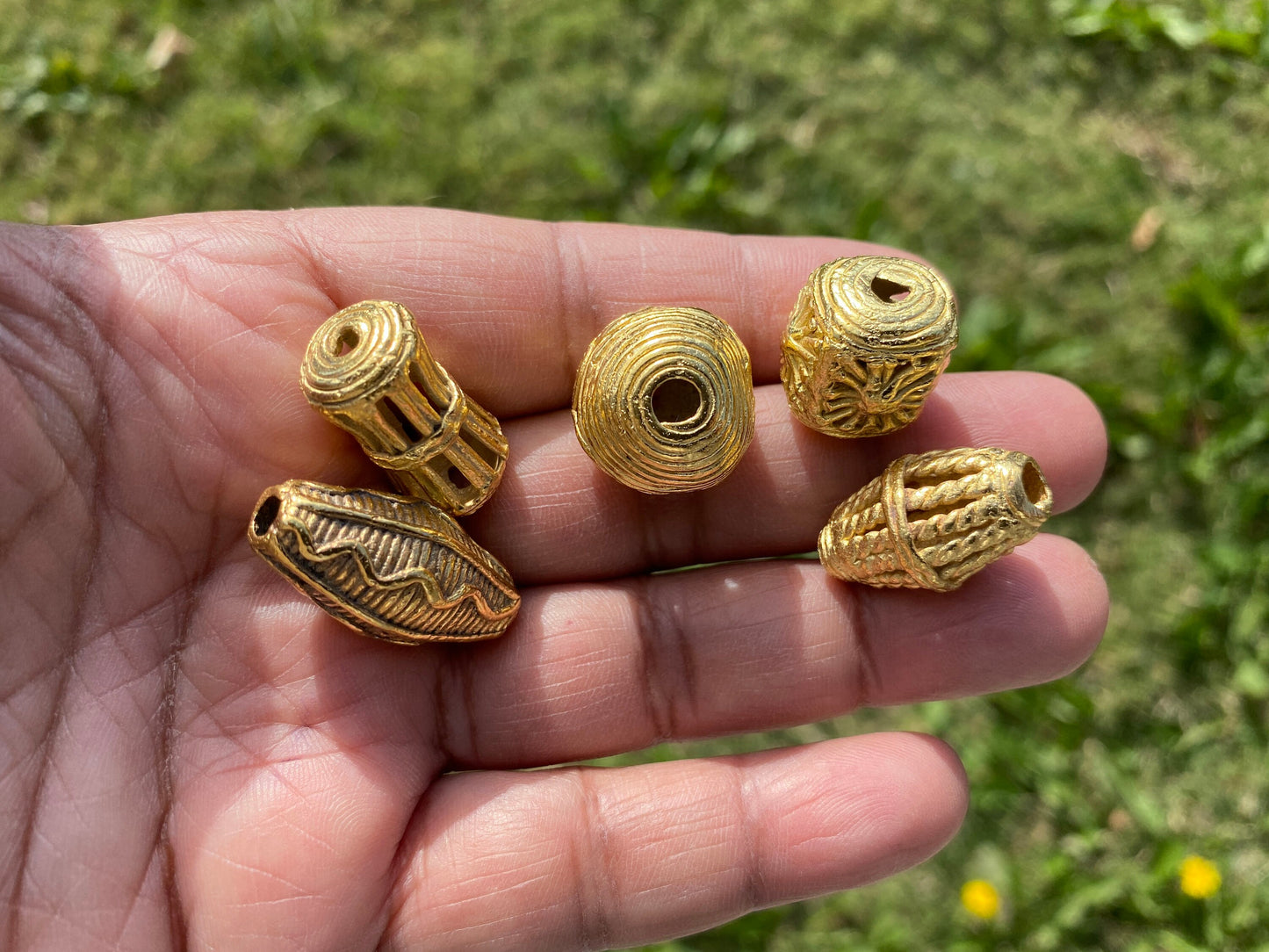 African Tribe Beads, 18K Brushed Gold Overlay Non Tarnish, Tribal Beads, Ethnic Beads, Mala Beads for Necklace, Center Bead, Ghana Jewelry