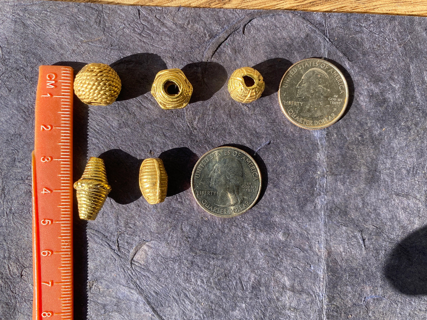 African Tribe Beads, 18K Brushed Gold Overlay Non Tarnish, Tribal Beads, Ethnic Beads, Mala Beads for Necklace, Center Bead, Ghana Jewelry