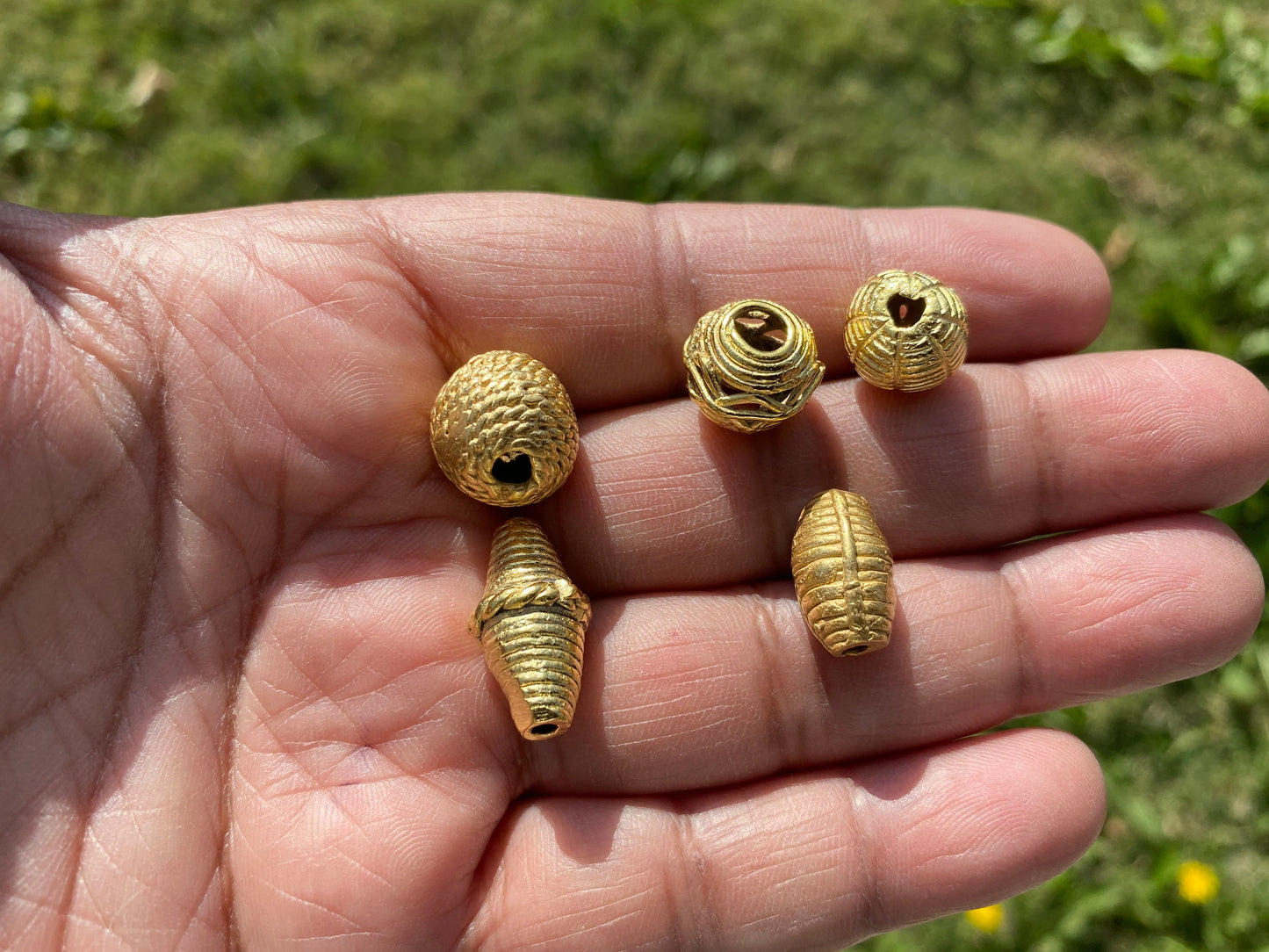 African Tribe Beads, 18K Brushed Gold Overlay Non Tarnish, Tribal Beads, Ethnic Beads, Mala Beads for Necklace, Center Bead, Ghana Jewelry