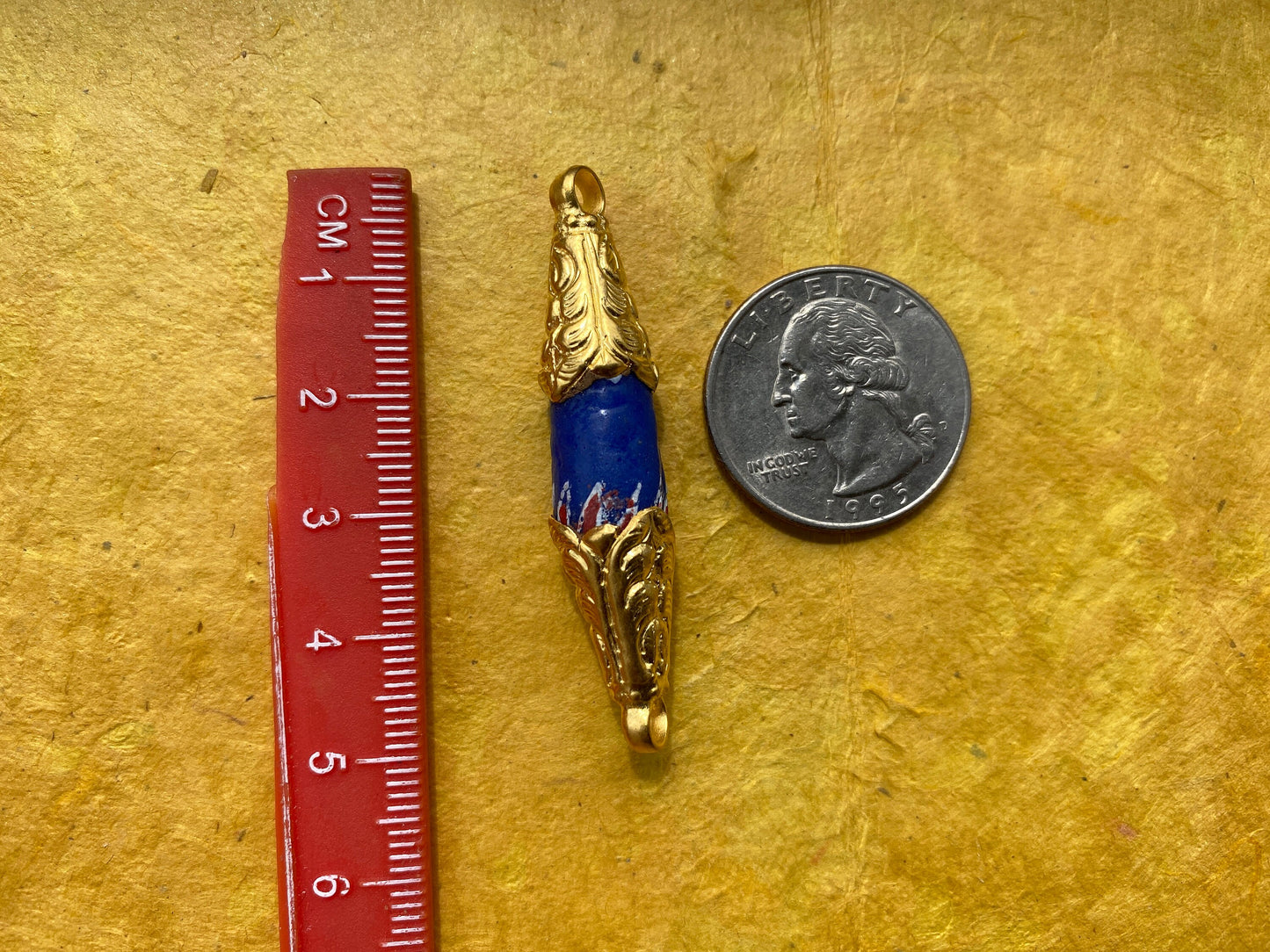 Aja Venetian Chevron African Beads, Old Tribal Glass African Trade Beads, Handcrafted Tibetan Designs Caps, 18K Matte Gold Overlay, Tribal